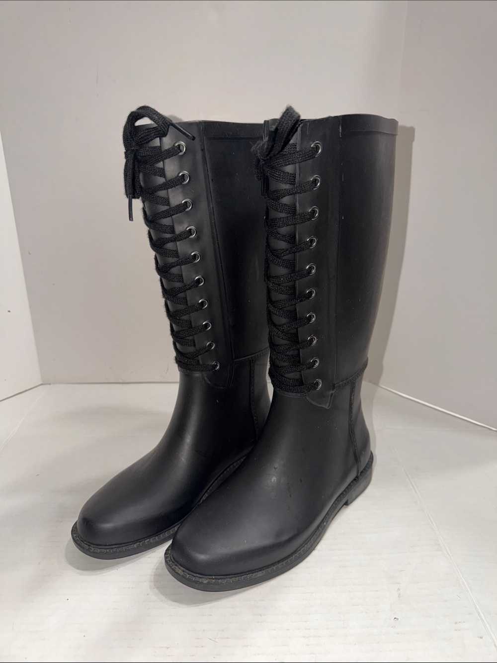 Target Black Lace-Up Knee-High Rubber Rain Women's Boots